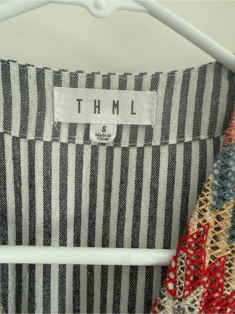 THML Gray Stripe Dress with Multicolor Embroidered V-Neck - Picture 3 of 3